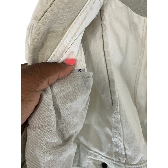Triarchy Atelier Patchwork Denim Cream Colorblock Moto Denim Jacket Size Small - Picture 5 of 11
